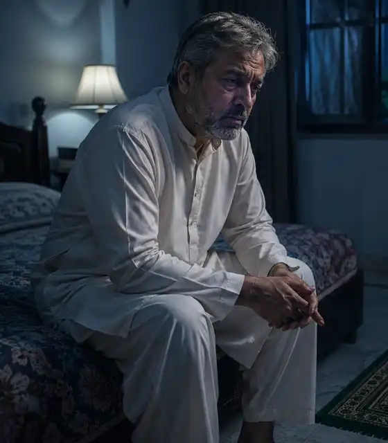ایک ادھیڑ عمر مرد رات کو نیند کی کمی اور بے چینی کا شکار